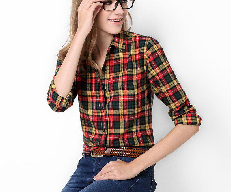 Online discount shop Australia - cotton women's Blouses sanded female long-sleeve plaid shirt Women 100% cotton Flannel shirt Tops
