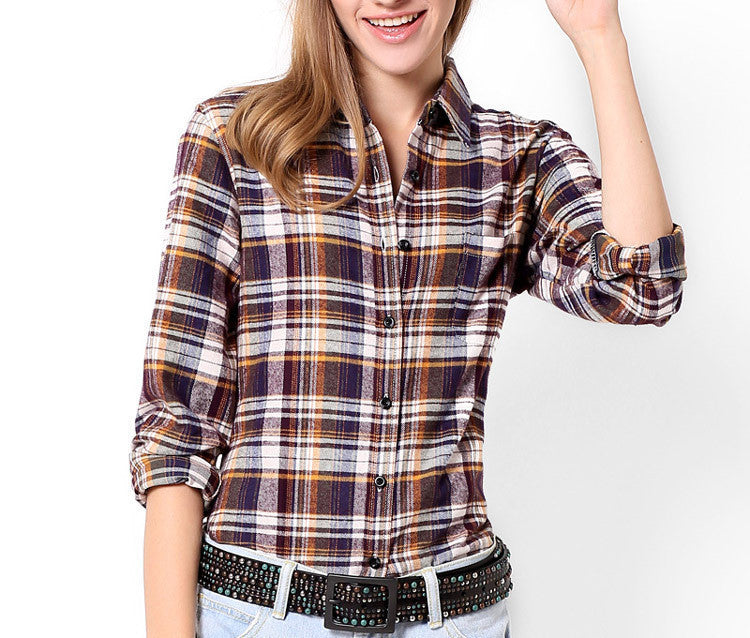 Online discount shop Australia - cotton women's Blouses sanded female long-sleeve plaid shirt Women 100% cotton Flannel shirt Tops