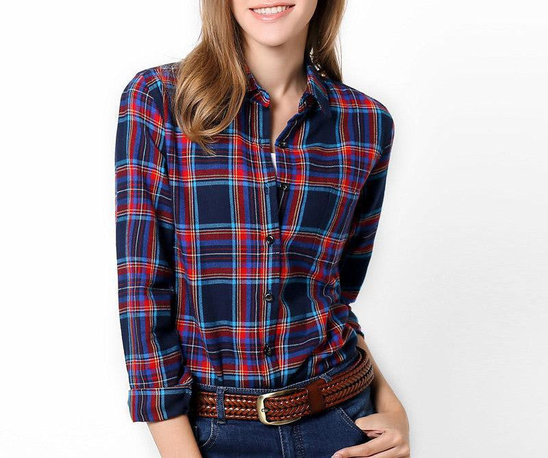 Online discount shop Australia - cotton women's Blouses sanded female long-sleeve plaid shirt Women 100% cotton Flannel shirt Tops