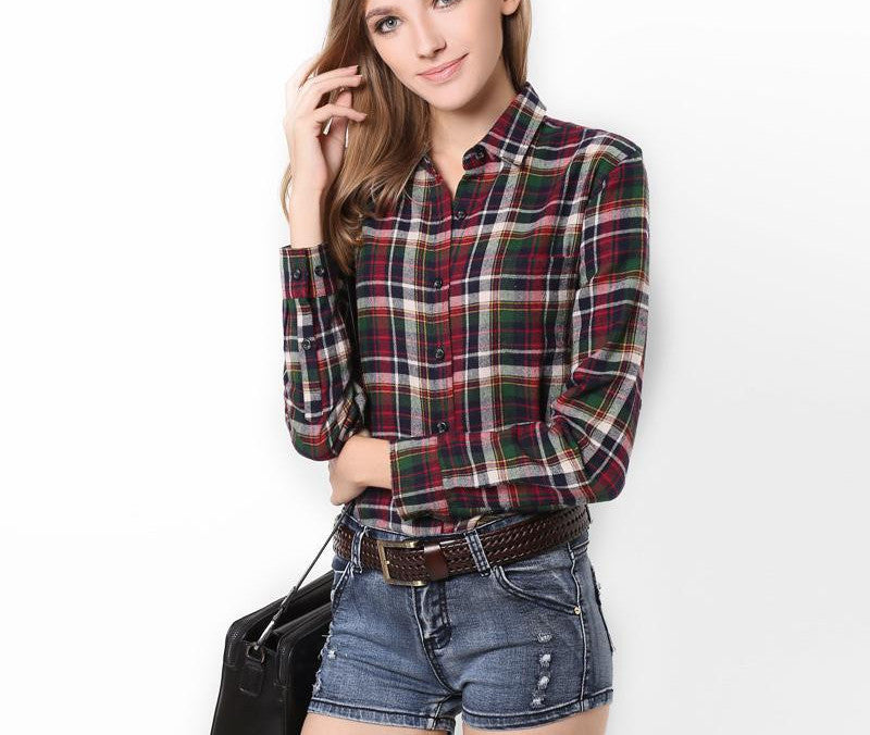 Online discount shop Australia - cotton women's Blouses sanded female long-sleeve plaid shirt Women 100% cotton Flannel shirt Tops