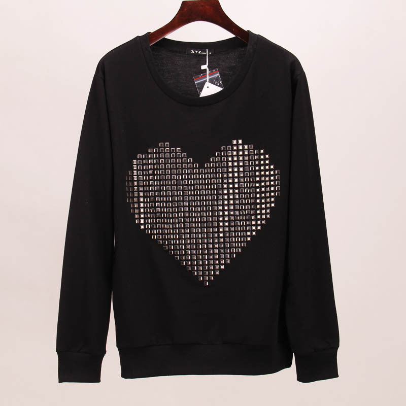 Rock hoodies sweatshirt women loving heart sequined tracksuits long sleeve punk sweatshirt tees women women tops
