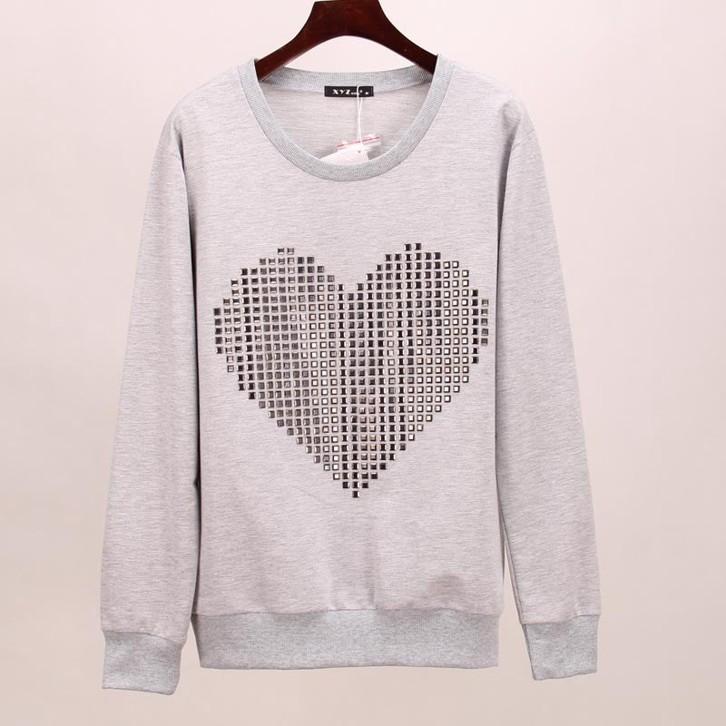 Rock hoodies sweatshirt women loving heart sequined tracksuits long sleeve punk sweatshirt tees women women tops