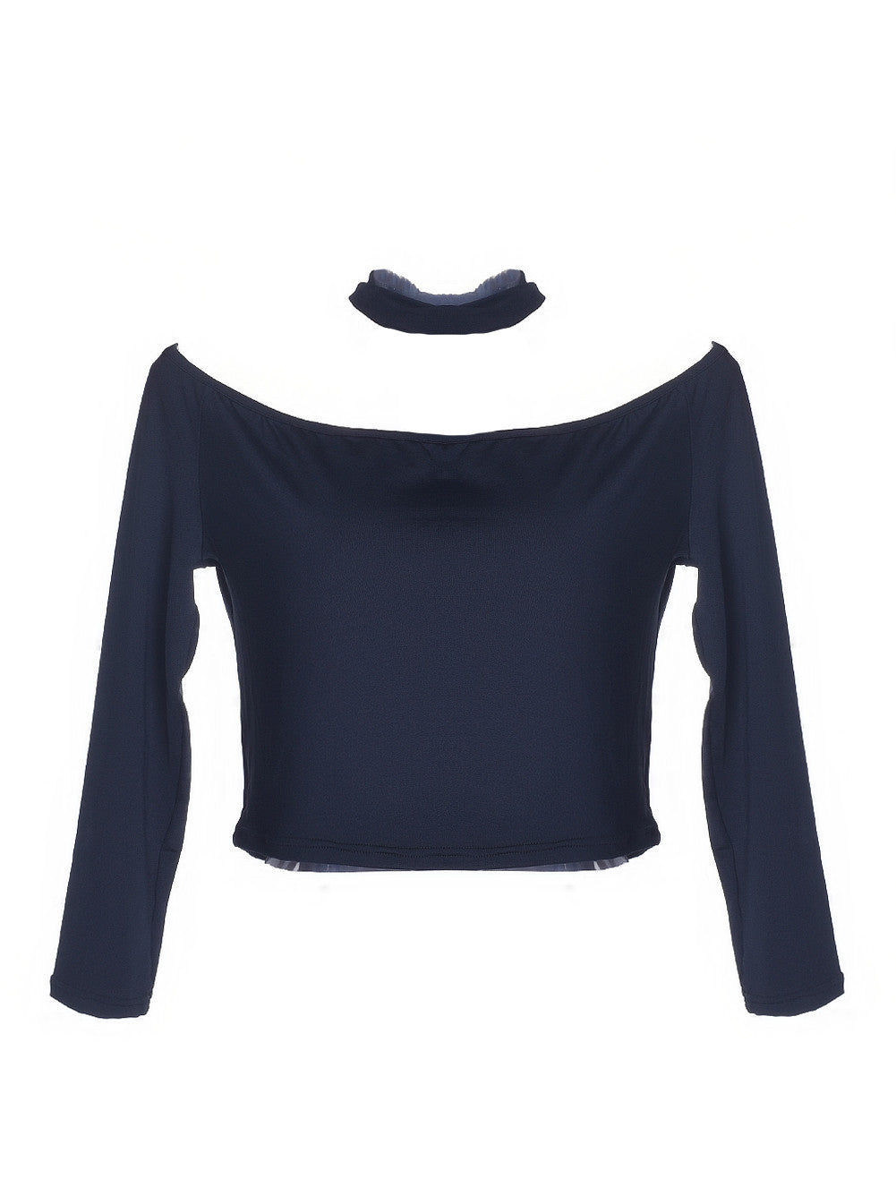 Online discount shop Australia - Choker Slash Neck Halter Sexy Long Sleeve Halter Club Girl Black  Blouse Off Shoulder Crop Top Fashion Shirt Tee Cropped