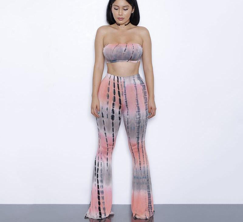 Online discount shop Australia - Glamaker two piece gradient print flare pants women jumpsuit Off shoulder casual jumpsuit romper Plus size sexy jumpsuit