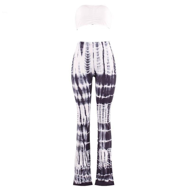 Online discount shop Australia - Glamaker two piece gradient print flare pants women jumpsuit Off shoulder casual jumpsuit romper Plus size sexy jumpsuit
