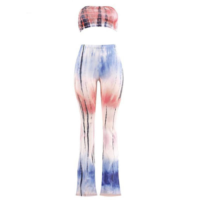 Online discount shop Australia - Glamaker two piece gradient print flare pants women jumpsuit Off shoulder casual jumpsuit romper Plus size sexy jumpsuit