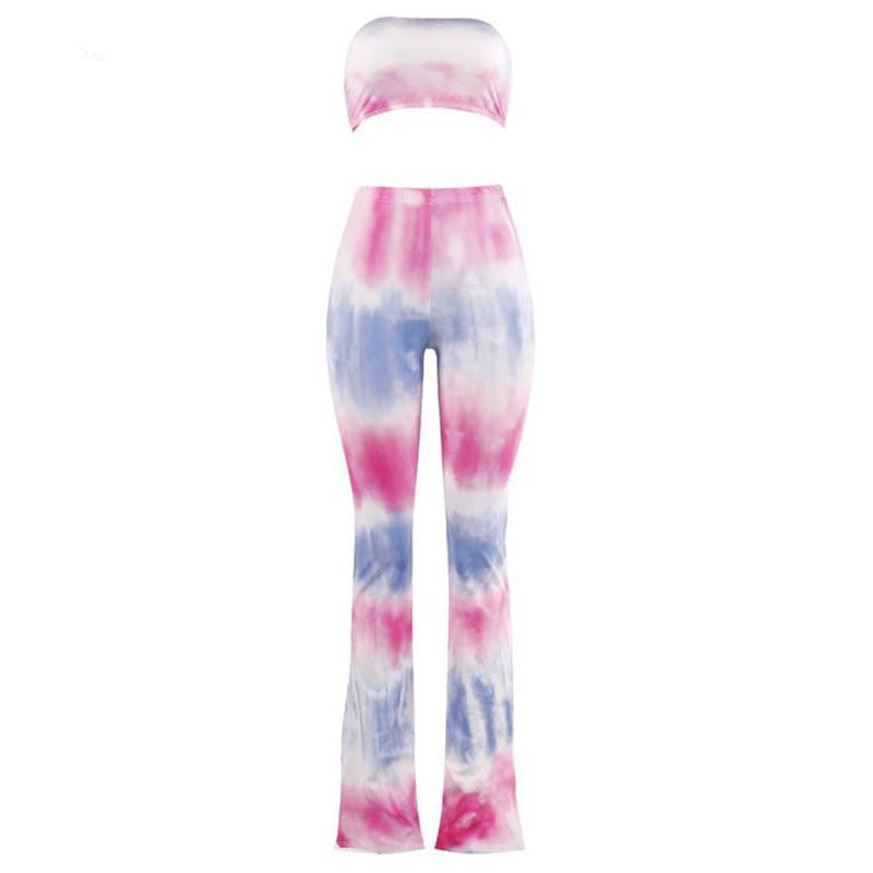 Online discount shop Australia - Glamaker two piece gradient print flare pants women jumpsuit Off shoulder casual jumpsuit romper Plus size sexy jumpsuit