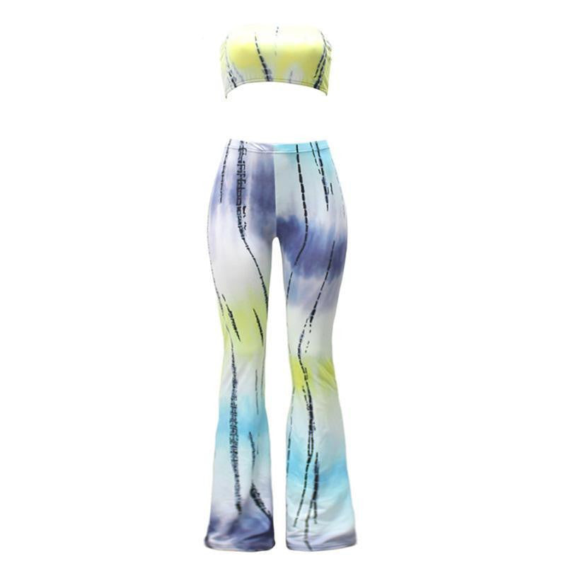Online discount shop Australia - Glamaker two piece gradient print flare pants women jumpsuit Off shoulder casual jumpsuit romper Plus size sexy jumpsuit