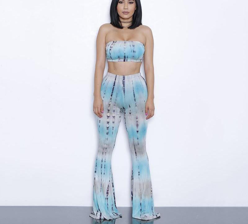 Online discount shop Australia - Glamaker two piece gradient print flare pants women jumpsuit Off shoulder casual jumpsuit romper Plus size sexy jumpsuit
