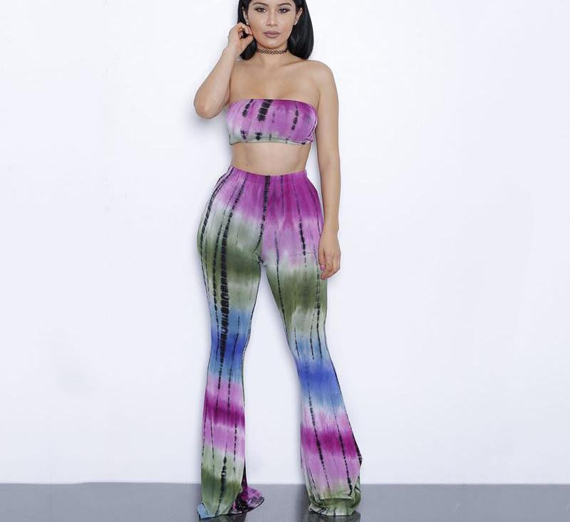 Online discount shop Australia - Glamaker two piece gradient print flare pants women jumpsuit Off shoulder casual jumpsuit romper Plus size sexy jumpsuit