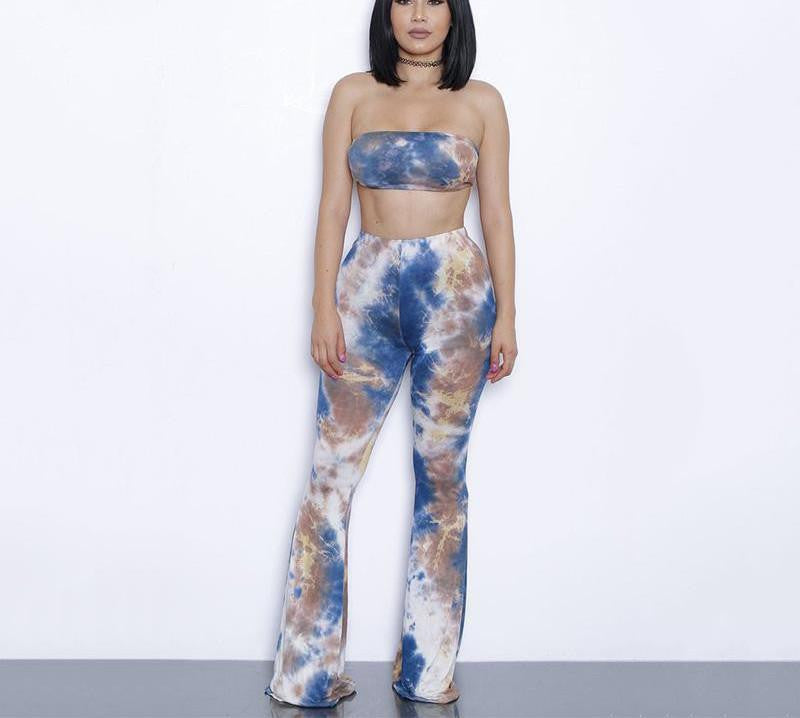 Online discount shop Australia - Glamaker two piece gradient print flare pants women jumpsuit Off shoulder casual jumpsuit romper Plus size sexy jumpsuit