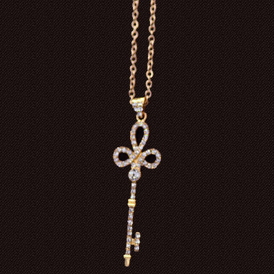 Online discount shop Australia - Brand Imitation Gold Silver Plated Luxury Crystal Full Rhinestone Fake Pearl Key Pendant Long Chain Necklace Women Jewelry