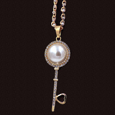 Online discount shop Australia - Brand Imitation Gold Silver Plated Luxury Crystal Full Rhinestone Fake Pearl Key Pendant Long Chain Necklace Women Jewelry
