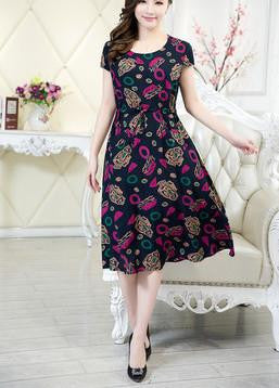 Women clothing medium-long casual dress short-sleeve o-neck loose plus size female summer style dresses