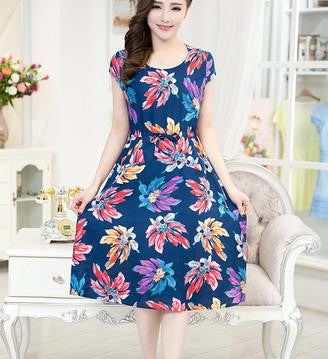 Women clothing medium-long casual dress short-sleeve o-neck loose plus size female summer style dresses