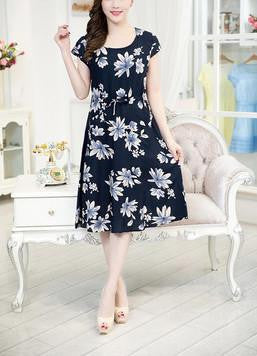 Women clothing medium-long casual dress short-sleeve o-neck loose plus size female summer style dresses