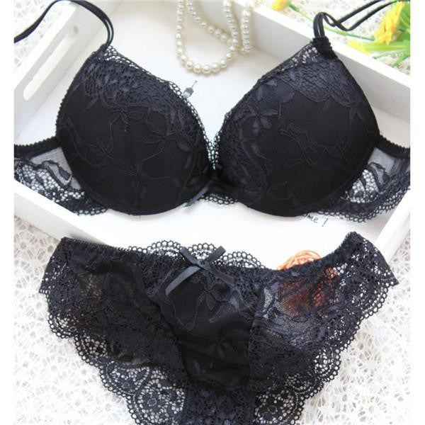 Women Lady Cute Underwear Satin Lace Embroidery Bra Sets With Panties