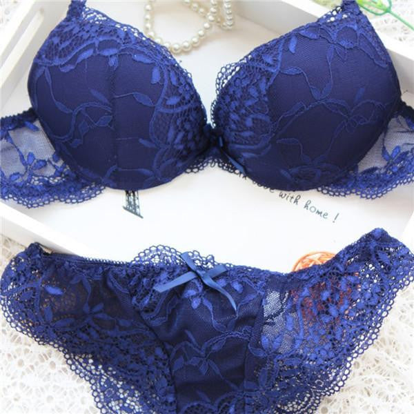 Women Lady Cute Underwear Satin Lace Embroidery Bra Sets With Panties