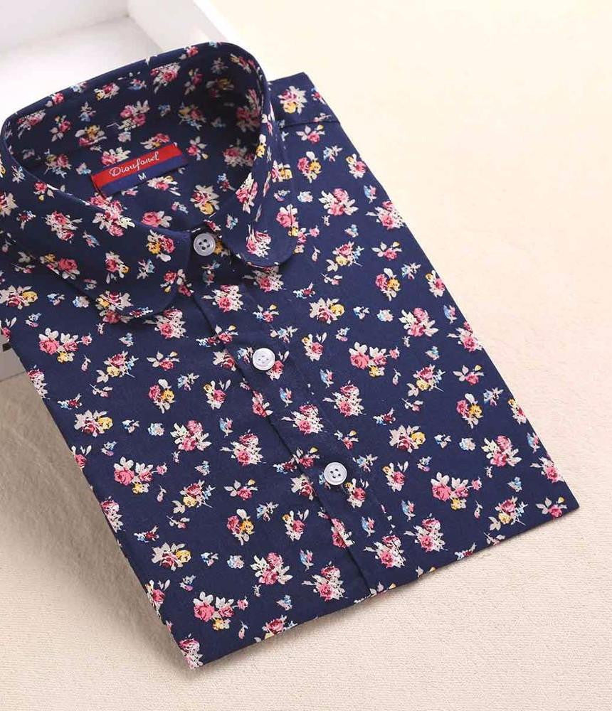 Shirt Women Blouses Long Sleeves Women Shirts Floral Cotton Tribal Print Blouses Vintage Women Tops