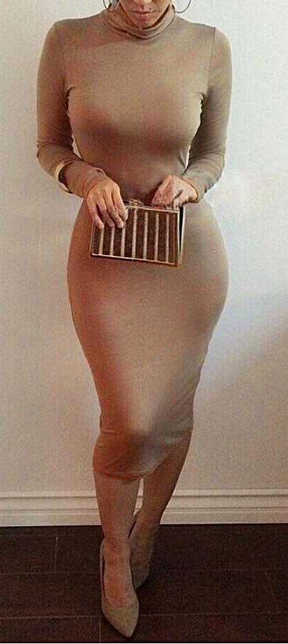 Online discount shop Australia - Kim Kardashian Dress Autumn Black Turtleneck Solid Party Dress Sexy Long Sleeve Bodycon Bandage Dress