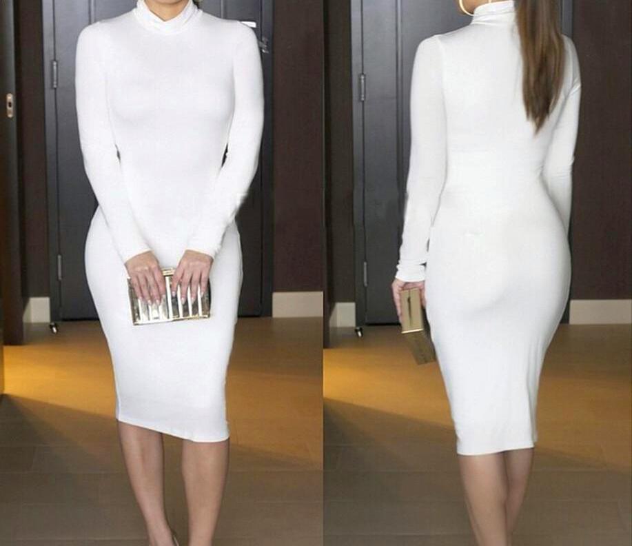 Online discount shop Australia - Kim Kardashian Dress Autumn Black Turtleneck Solid Party Dress Sexy Long Sleeve Bodycon Bandage Dress
