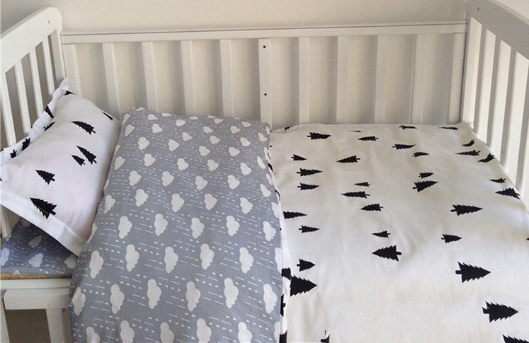 Online discount shop Australia - 3 Pcs Cotton Crib Bed Linen Kit Cartoon Baby Bedding Set Includes Pillowcase Bed Sheet Duvet Cover Without Filler