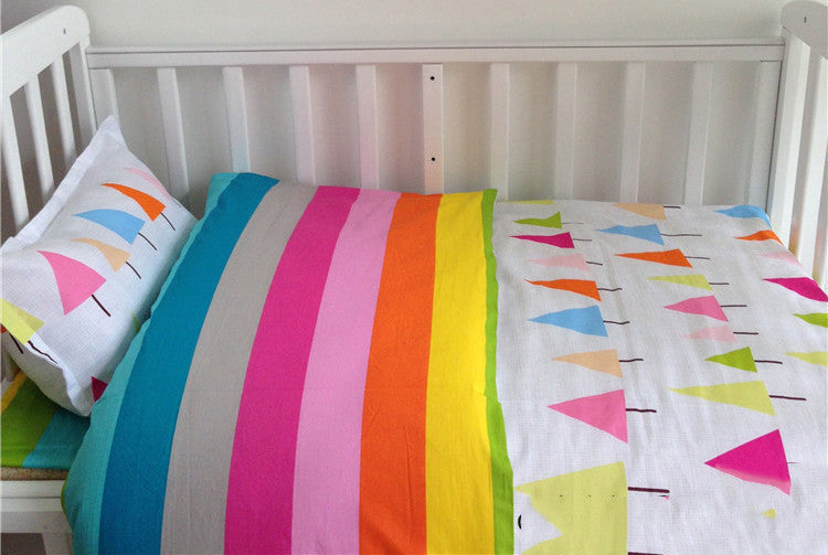 Online discount shop Australia - 3 Pcs Cotton Crib Bed Linen Kit Cartoon Baby Bedding Set Includes Pillowcase Bed Sheet Duvet Cover Without Filler