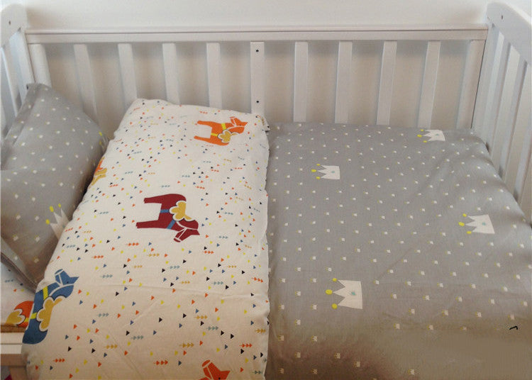 Online discount shop Australia - 3 Pcs Cotton Crib Bed Linen Kit Cartoon Baby Bedding Set Includes Pillowcase Bed Sheet Duvet Cover Without Filler