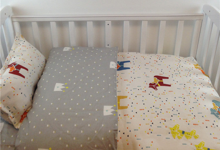 Online discount shop Australia - 3 Pcs Cotton Crib Bed Linen Kit Cartoon Baby Bedding Set Includes Pillowcase Bed Sheet Duvet Cover Without Filler