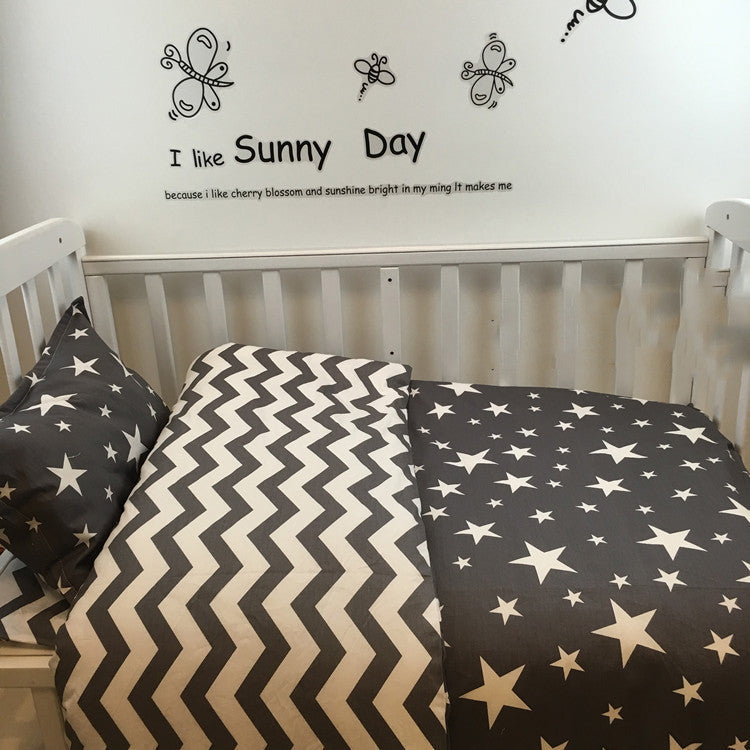 Online discount shop Australia - 3 Pcs Cotton Crib Bed Linen Kit Cartoon Baby Bedding Set Includes Pillowcase Bed Sheet Duvet Cover Without Filler