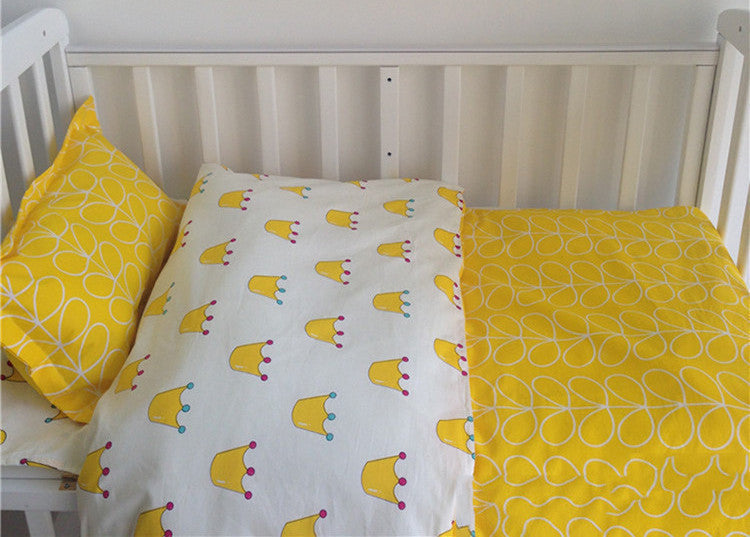 Online discount shop Australia - 3 Pcs Cotton Crib Bed Linen Kit Cartoon Baby Bedding Set Includes Pillowcase Bed Sheet Duvet Cover Without Filler