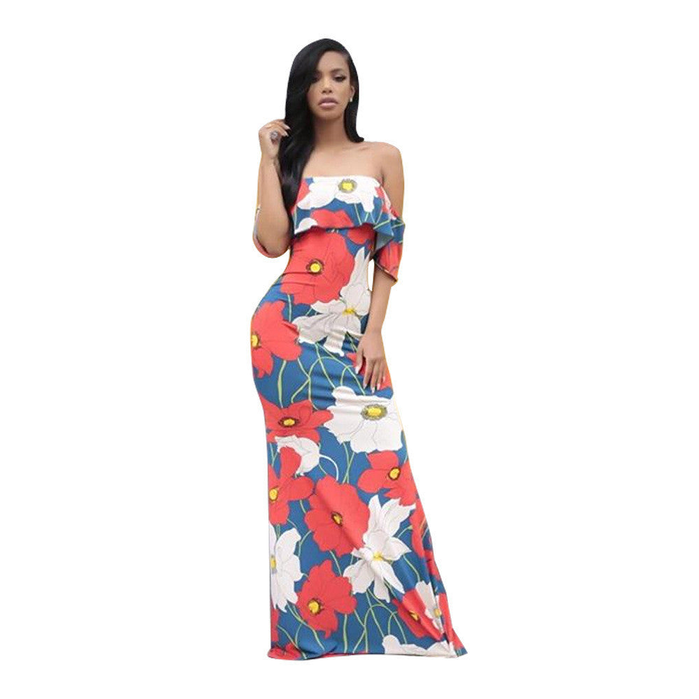 Online discount shop Australia - Boho Fashion Sexy Bodycon Long Summer Dresses Off The Shoulder Strapless Flower Print Backless Elegant Party Maxi Dress