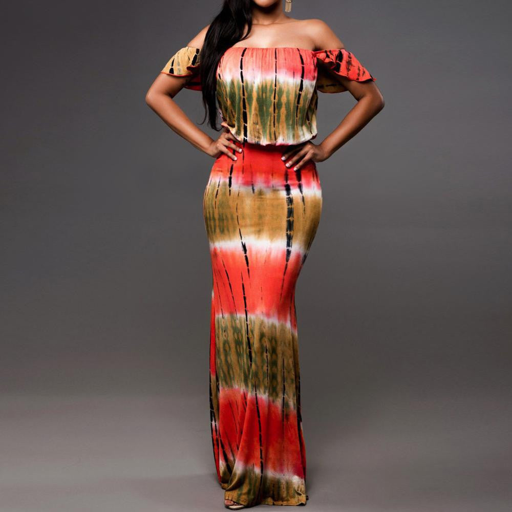 Online discount shop Australia - Boho Fashion Sexy Bodycon Long Summer Dresses Off The Shoulder Strapless Flower Print Backless Elegant Party Maxi Dress