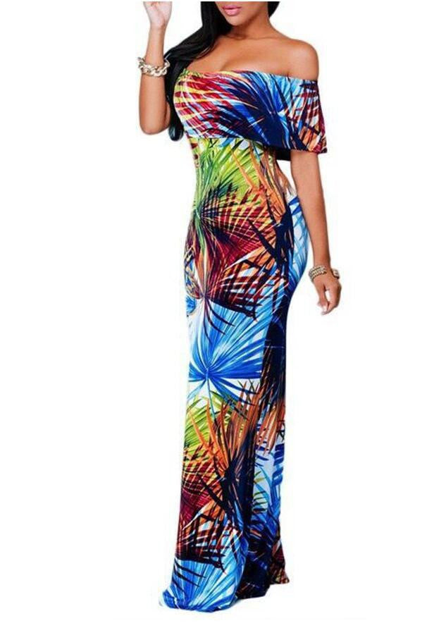 Online discount shop Australia - Boho Fashion Sexy Bodycon Long Summer Dresses Off The Shoulder Strapless Flower Print Backless Elegant Party Maxi Dress
