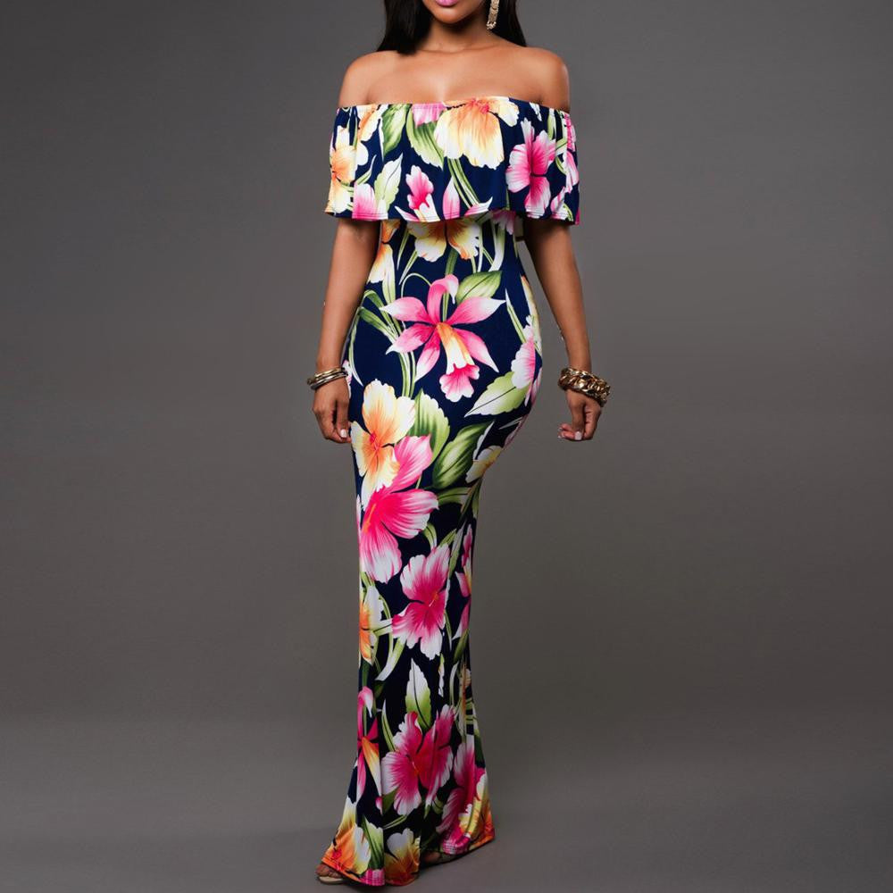Online discount shop Australia - Boho Fashion Sexy Bodycon Long Summer Dresses Off The Shoulder Strapless Flower Print Backless Elegant Party Maxi Dress