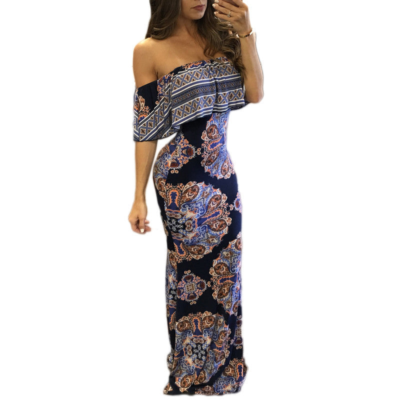 Online discount shop Australia - Boho Fashion Sexy Bodycon Long Summer Dresses Off The Shoulder Strapless Flower Print Backless Elegant Party Maxi Dress