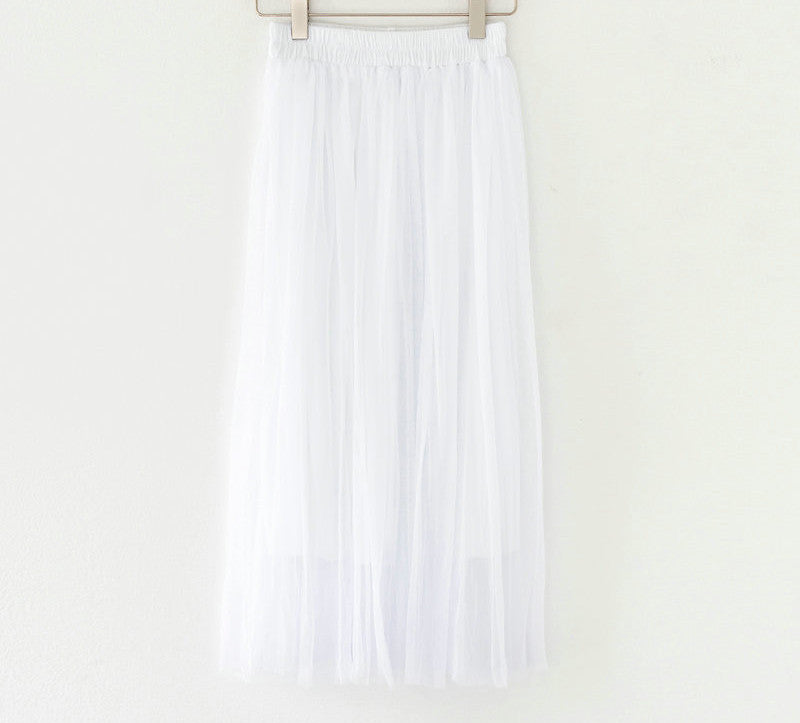 Online discount shop Australia - Fashion Ladies Gray Color 3 Layer Pleated Skirt Long Tulle Skirts Straight Grey Solid Mesh Skater Skirt