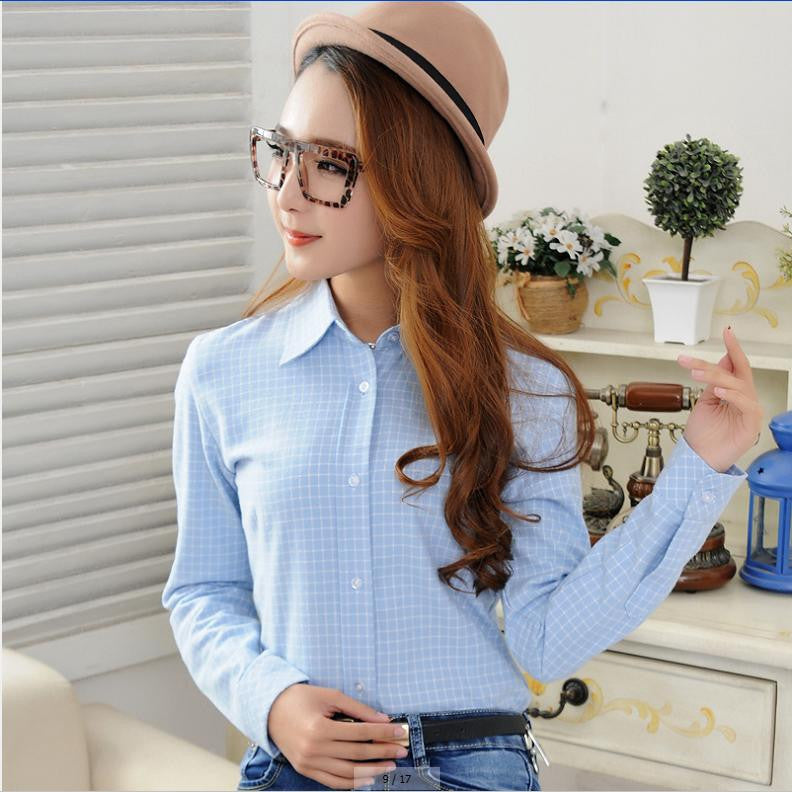 Fashion Casual Lapel Plus Size Blouses women plaid shirt Checks Flannel Shirts Female Long Sleeve Tops Blouse