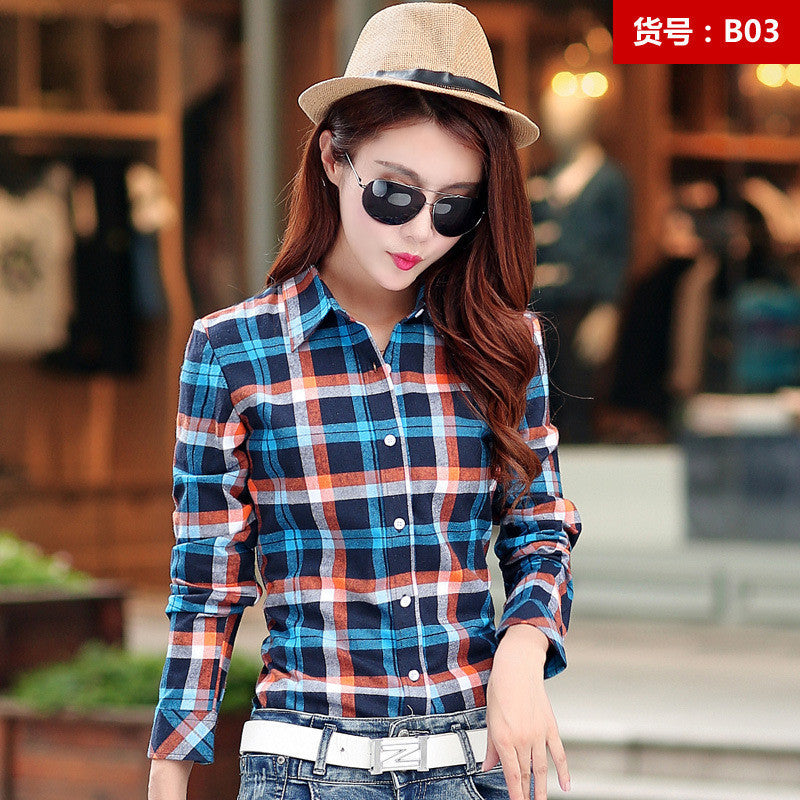 Fashion Casual Lapel Plus Size Blouses women plaid shirt Checks Flannel Shirts Female Long Sleeve Tops Blouse