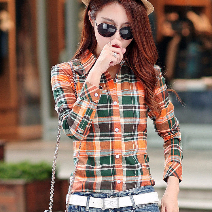 Fashion Casual Lapel Plus Size Blouses women plaid shirt Checks Flannel Shirts Female Long Sleeve Tops Blouse