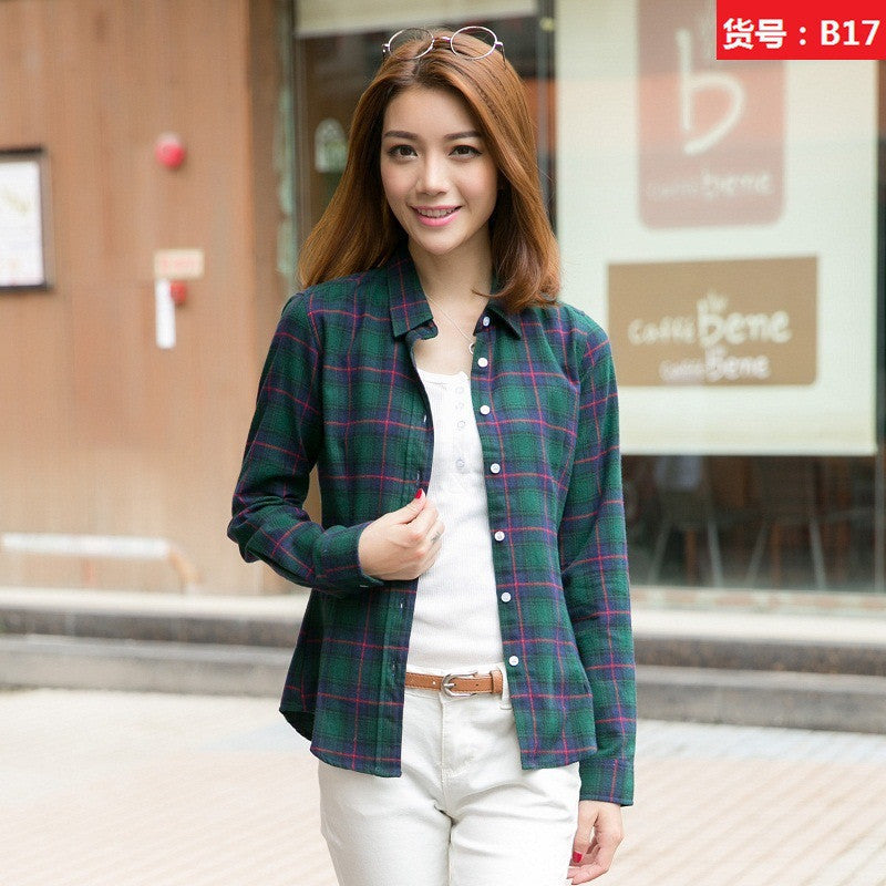 Fashion Casual Lapel Plus Size Blouses women plaid shirt Checks Flannel Shirts Female Long Sleeve Tops Blouse