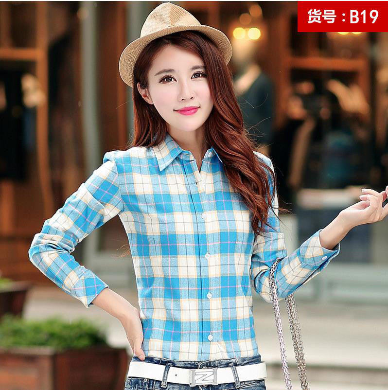 Fashion Casual Lapel Plus Size Blouses women plaid shirt Checks Flannel Shirts Female Long Sleeve Tops Blouse