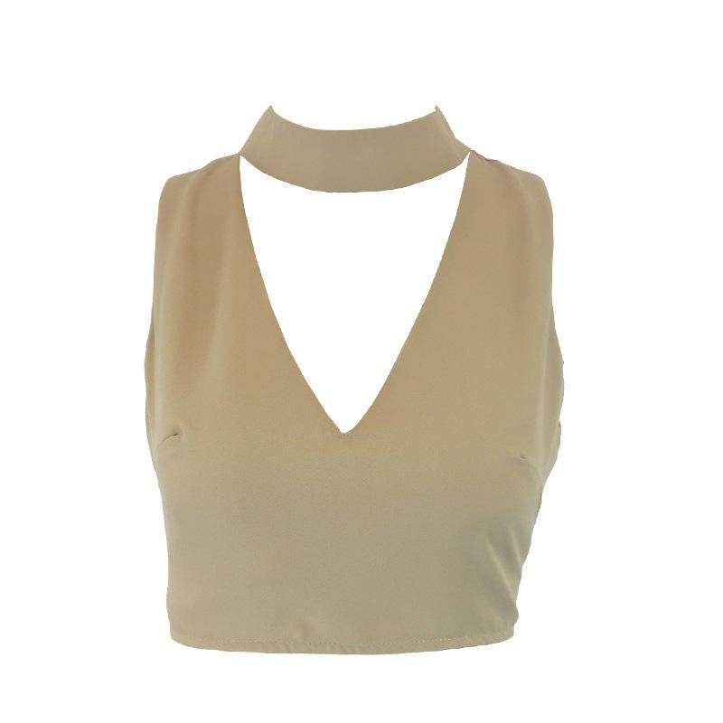 high neck white halter girls 90's cropped tank top Summer sexy v neck sleeveless women short crop tops - CelebritystyleFashion.com.au online clothing shop australia