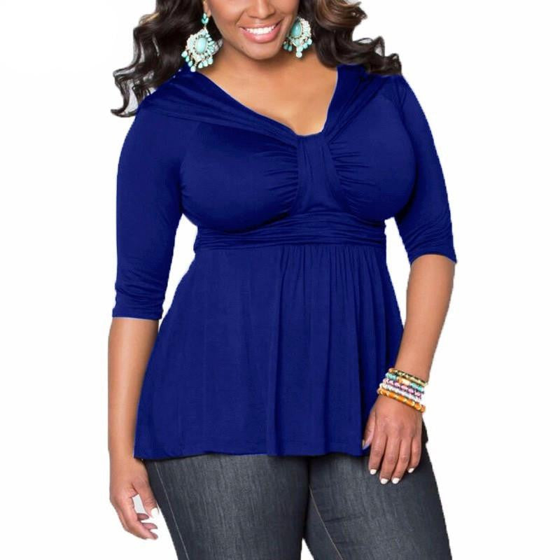 Women Casual V Neck Half Sleeve Tops Ladies Elegant Slim Solid Oversized Blouse Shirts Plus Size