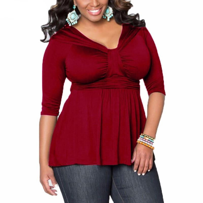 Women Casual V Neck Half Sleeve Tops Ladies Elegant Slim Solid Oversized Blouse Shirts Plus Size