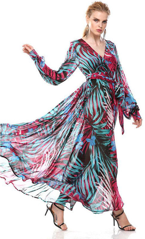 Online discount shop Australia - ACEVOG Brand Women Ladies Summer Autumn Loose Casual V-Neck Chiffon Long Maxi Beach Chiffon Dress Vestidos Longo