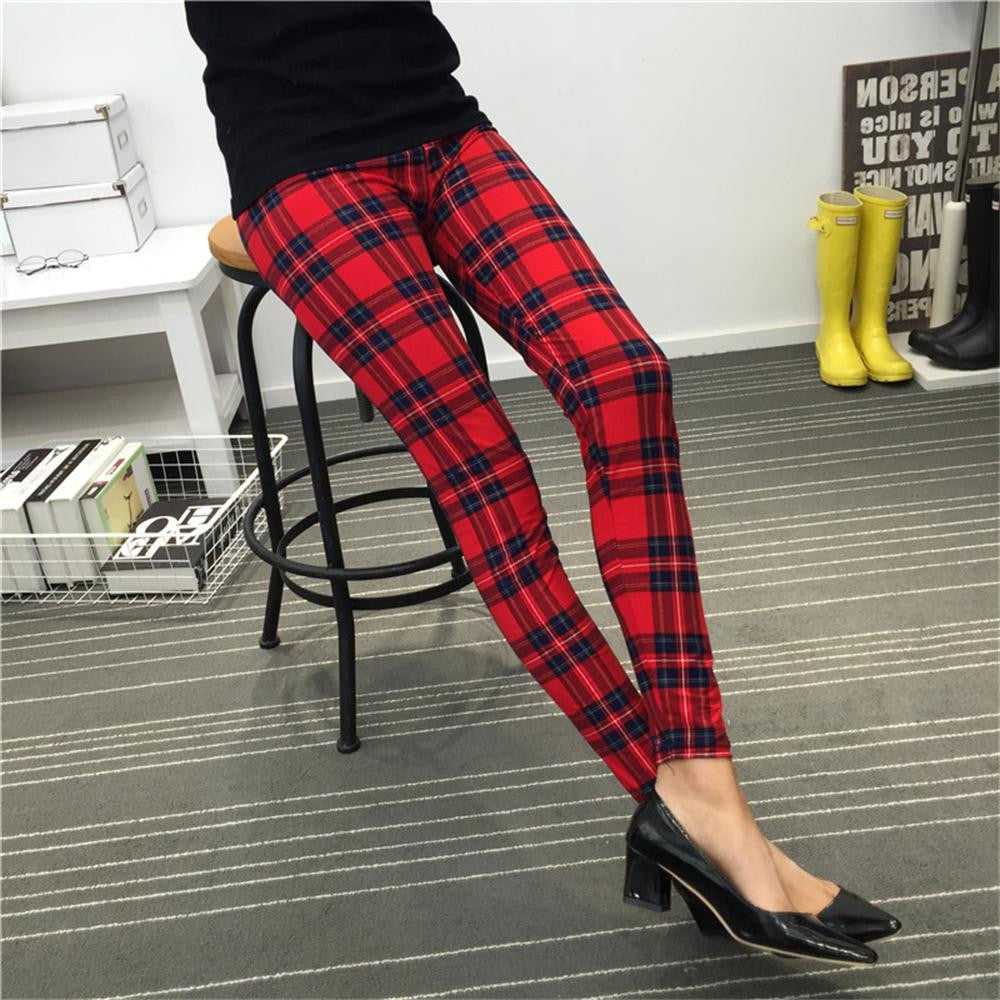 Women Leggings Ninth Casual Pants Plaid Flowers Print Fitness Leggings Women Slim Leggings Flower Leggins
