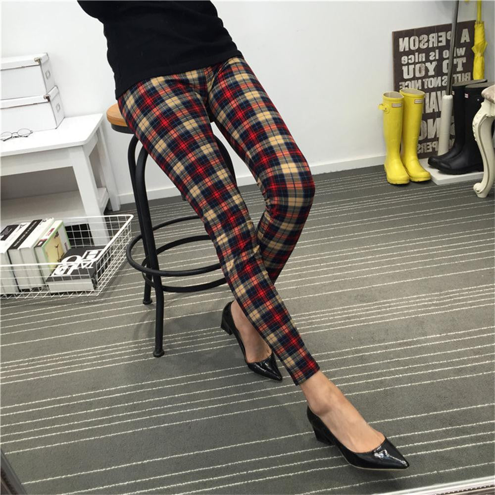 Women Leggings Ninth Casual Pants Plaid Flowers Print Fitness Leggings Women Slim Leggings Flower Leggins