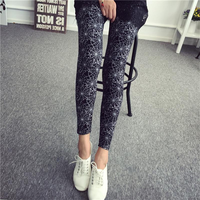 Women Leggings Ninth Casual Pants Plaid Flowers Print Fitness Leggings Women Slim Leggings Flower Leggins