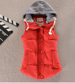 Women Fashion Waistcoat Hooded Thick Warm Down Cotton Wool Collar Vest Female Large Size Jacket&Outerwear BN293